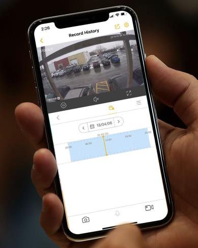 Connected IP camera companion app showing recorded history timeline